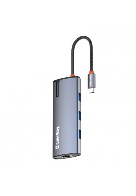 Док-станція СolorWay USB-C 6-в-1 Type C PD 100W/USB3.0х3/HDMI 4К/RJ45 (CW-HUB02)