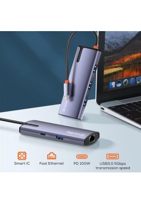 Док-станція СolorWay USB-C 6-в-1 Type C PD 100W/USB3.0х3/USB2.0/RJ45 (CW-HUB03)