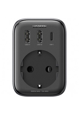 Зарядний пристрій Ugreen CD314 30W Outlet Extender (2хUSB-A+USB-C) Black (90613)