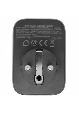 Зарядний пристрій Ugreen CD314 30W Outlet Extender (2хUSB-A+USB-C) Black (90613)