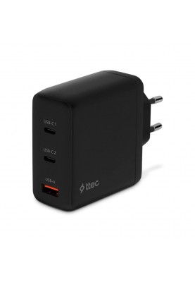 Мережевий зарядний пристрій Ttec SmartCharger Trio GAN 2хUSB-C/USB-A /120Вт Black (2SCG04S)