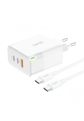 Мережевий зарядний пристрій Foneng USB-A 2xUSB-C GaN 65W White (GAN65) + кабель USB-C