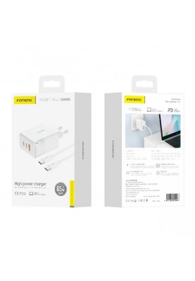 Мережевий зарядний пристрій Foneng USB-A 2xUSB-C GaN 65W White (GAN65) + кабель USB-C