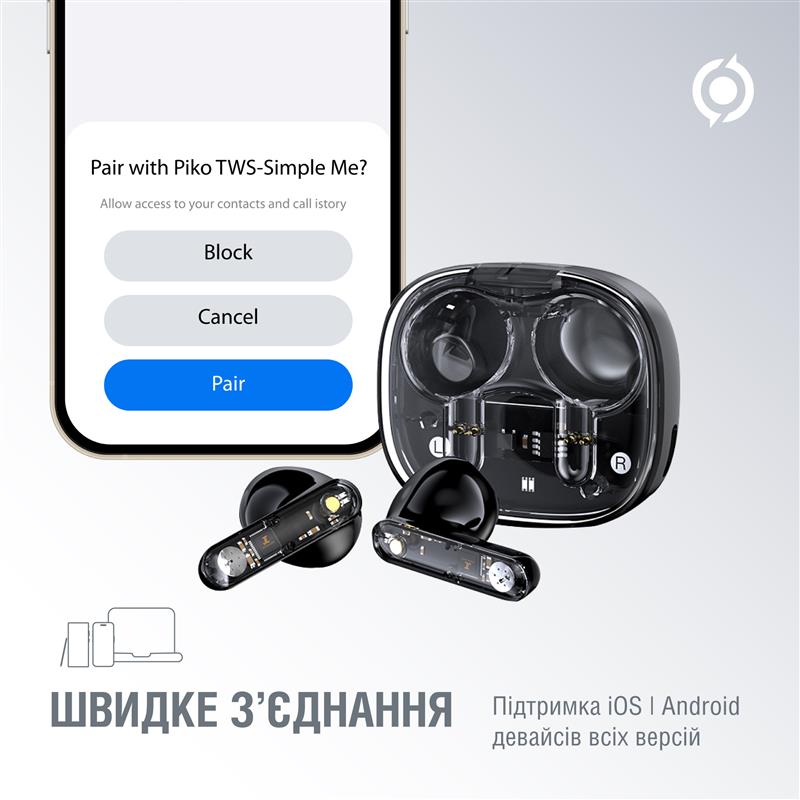 Bluetooth-гарнiтура Piko TWS-SimpleMe Black (1283126583438)