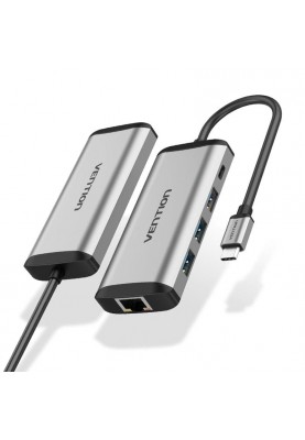 Концентратор Vention USB-C 3-Port, RJ-45, PD, 0.15 m (TGDHB)