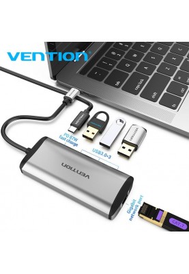 Концентратор Vention USB-C 3-Port, RJ-45, PD, 0.15 m (TGDHB)