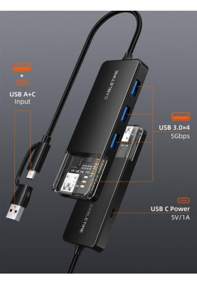 Концентратор Cabletime USB C/A - 4 Port USB 3.0, 5Gbps, 0.15 m (CB05B)