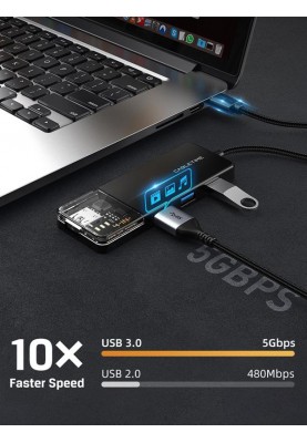 Концентратор Cabletime USB C/A - 4 Port USB 3.0, 5Gbps, 0.15 m (CB05B)