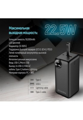 Універсальна мобільна батарея ColorWay LCD 50000mAh Black (CW-PB500LPA4BK-PDD)