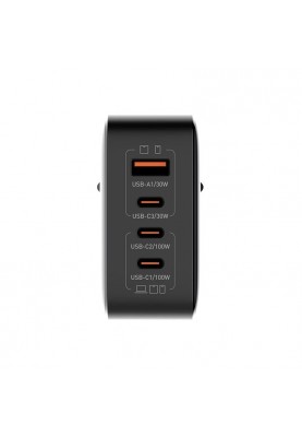 Мережевий зарядний пристрій ColorWay Power Delivery GaN (USB-A + 3USB TYPE-C) (100W) Black (CW-CHS047PD-BK)