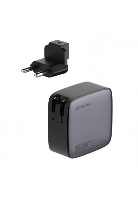 Мережевий зарядний пристрій ColorWay Power Delivery GaN (USB-A + 3USB TYPE-C) (100W) Black (CW-CHS047PD-BK)