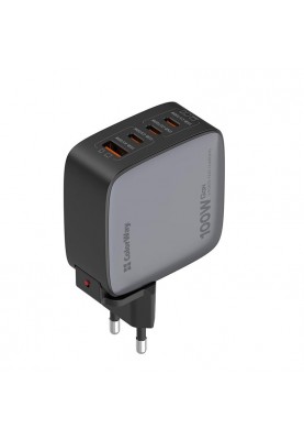 Мережевий зарядний пристрій ColorWay Power Delivery GaN (USB-A + 3USB TYPE-C) (100W) Black (CW-CHS047PD-BK)