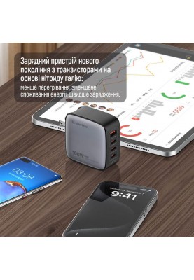 Мережевий зарядний пристрій ColorWay Power Delivery GaN (USB-A + 3USB TYPE-C) (100W) Black (CW-CHS047PD-BK)