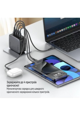 Мережевий зарядний пристрій ColorWay Power Delivery GaN (USB-A + 3USB TYPE-C) (100W) Black (CW-CHS047PD-BK)