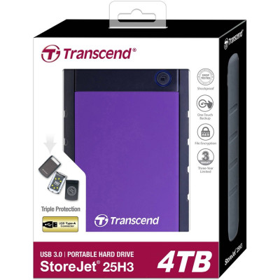 Накопичувач зовнiшнiй 2.5" USB 4.0TB Transcend StoreJet 25H3 (TS4TSJ25H3P) Накопичувач зовнiшнiй 2.5" USB 4.0TB Transcend StoreJet 25H3 (TS4TSJ25H3P)