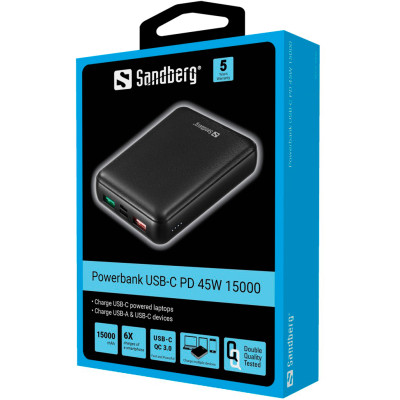 Універсальна мобільна батарея Sandberg Powerbank 15000mAh PD 45W Black (420-66)