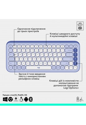 Комплект (клавіатура, миша) бездротовий Logitech Pop Icon Combo Lilac (920-013078)