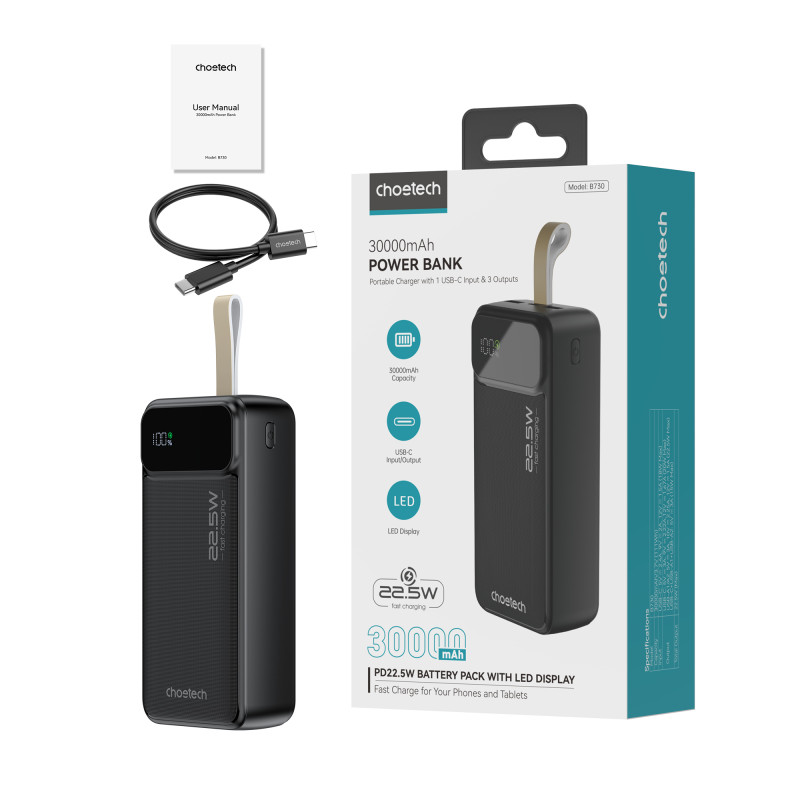 Універсальна мобільна батарея Choetech B730 30000mAh Black (B730-BK)