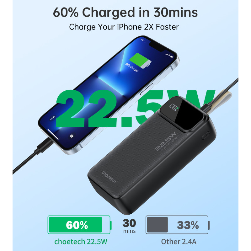 Універсальна мобільна батарея Choetech B730 30000mAh Black (B730-BK)