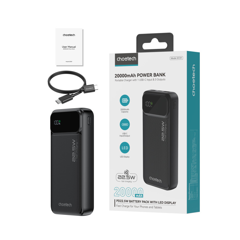 Універсальна мобільна батарея Choetech B729 20000mAh Black (B729-BK)