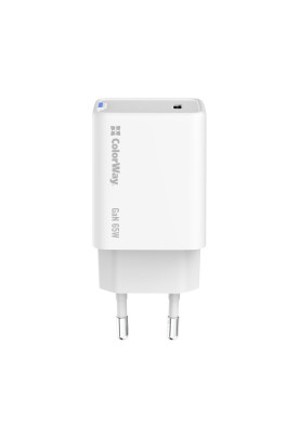 Мережевий зарядний пристрій ColorWay GaN Mini 65W PD Port PPS USB-C White (CW-CHS049PD-WT)
