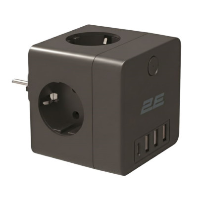 Мережевий адаптер 2E 4xТип F, 16A, 3xUSB-A, 1x USB-C, чорний (2E-AD431BK)