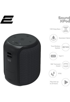 Акустична система 2E SoundXPod TWS MP3 Wireless Waterproof Black (2E-BSSXPWBK)