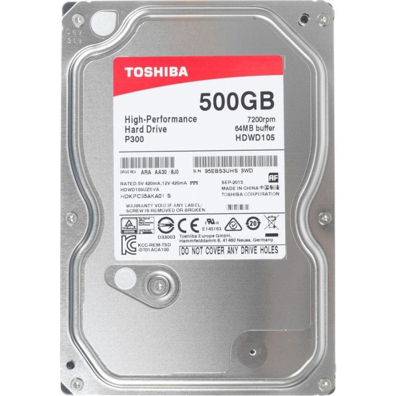 Накопичувач HDD SATA  500GB Toshiba P300 7200rpm 64MB (HDWD105UZSVA)