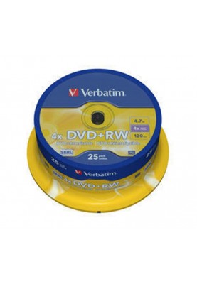 Диски DVD+RW Verbatim (43489) 4.7GB 4x Cake, 25шт Silver
