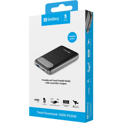 Універсальна мобільна батарея Sandberg Travel Powerbank 10000mAh Grey (421-16)