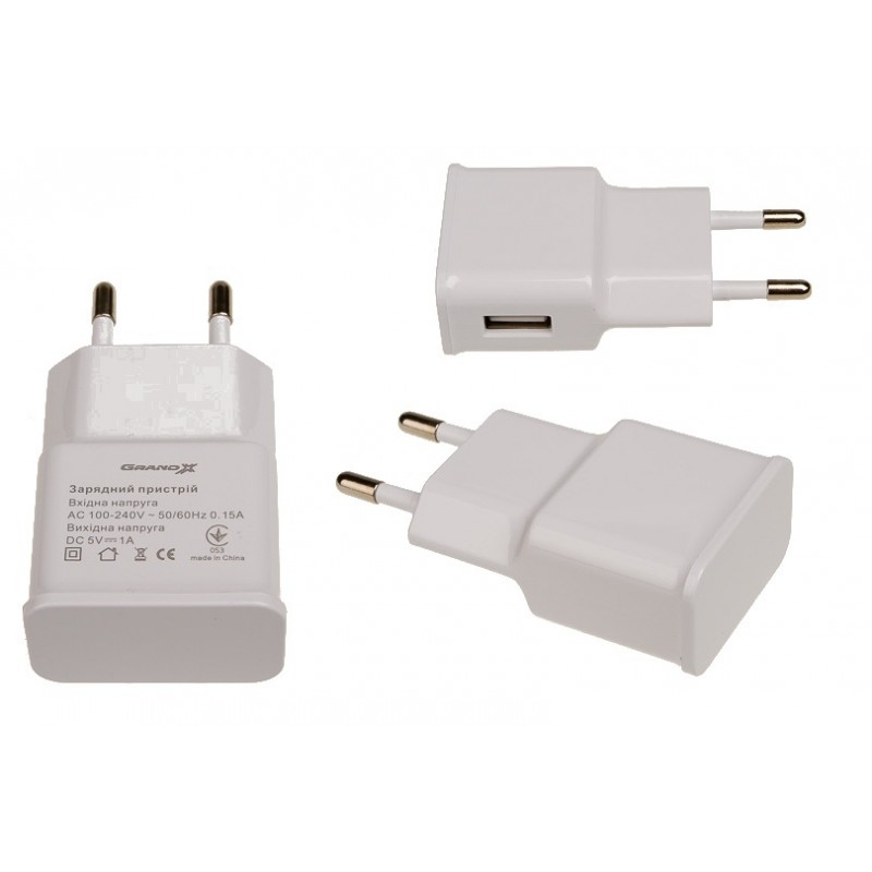 Мережевий зарядний пристрій Grand-X (1xUSB 1A) White (CH-765W)