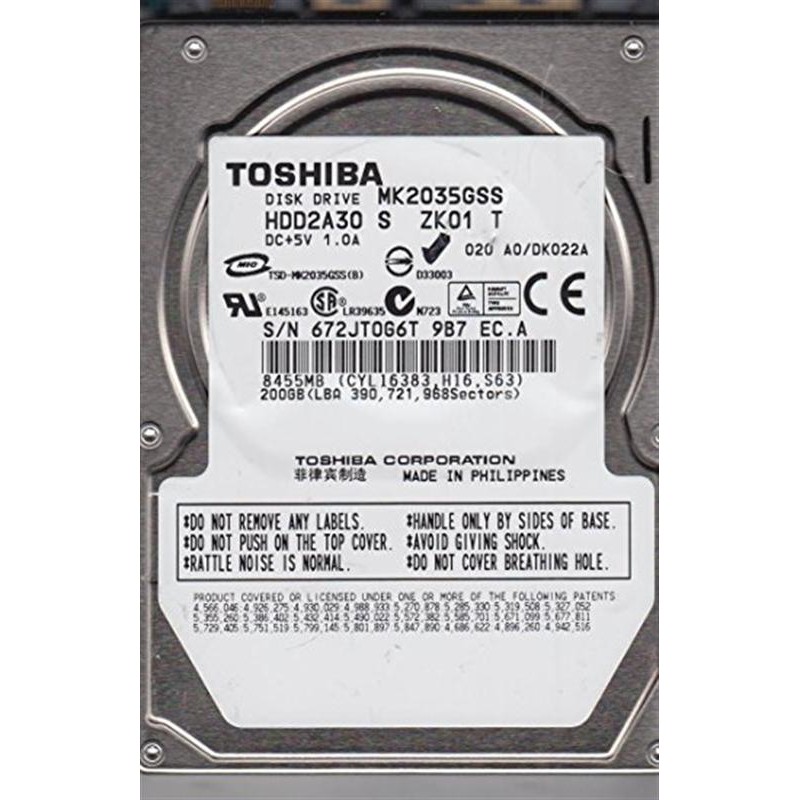 Накопичувач HDD 2.5" SATA  200GB Toshiba 5400rpm 8MB (MK2035GSS) Refurbished