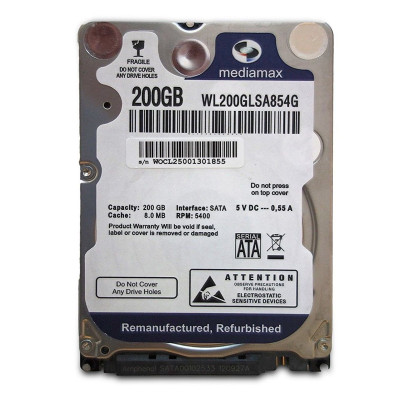 Накопичувач HDD SATA  200GB Mediamax 5400rpm 8MB (WL200GLSA854G)