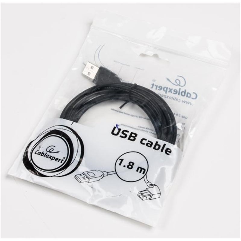 Кабель Cablexpert USB - USB Type-В (M/M), кутовий, преміум, 1.8 м, чорний (CCP-USB2-AMBM90-6)