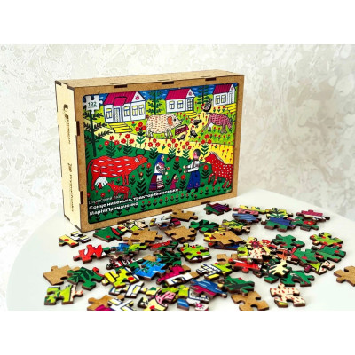 Пазл дерев`яний UkrainianPuzzles Сонце низенько, трактор близенько Марія Примаченко