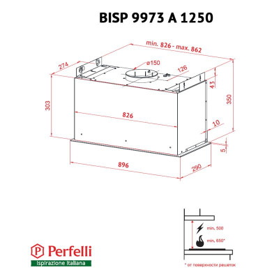 Витяжка Perfelli BISP 9973 A 1250 BL LED Strip