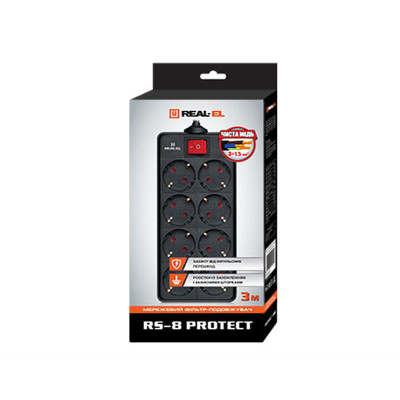 Фільтр живлення REAL-EL RS-8 Protect 1.8 м Black