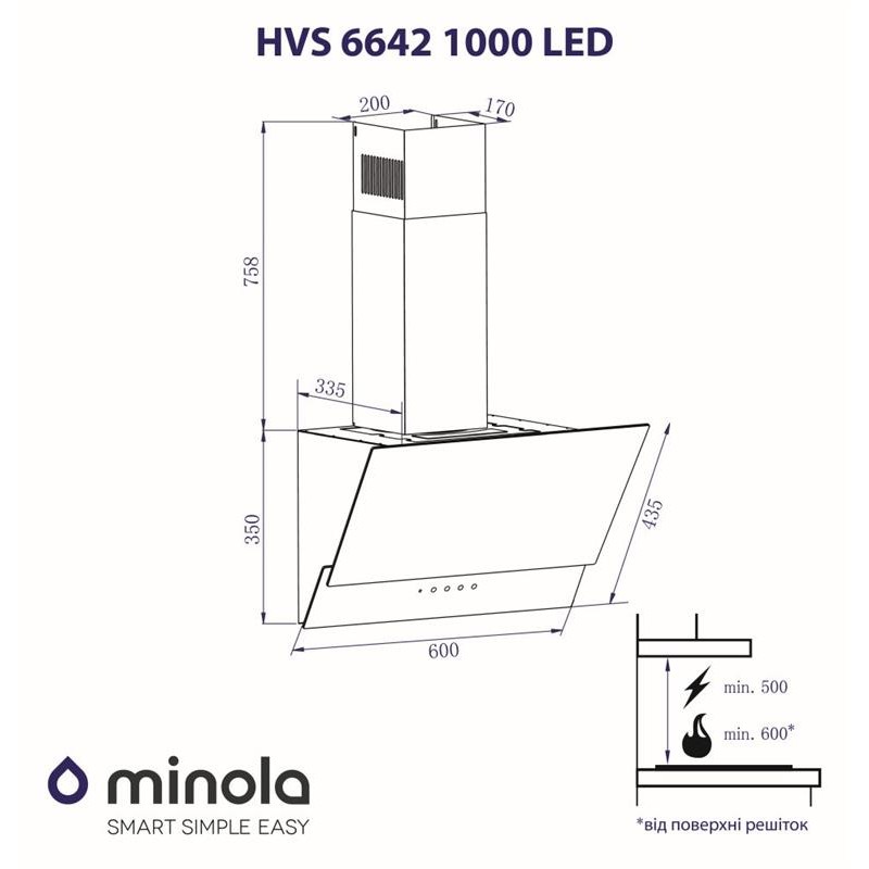 Витяжка Minola HVS 6642 WH 1000 LED