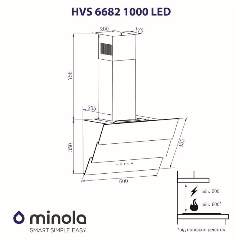 Вытяжка Minola HVS 6682 BL 1000 LED