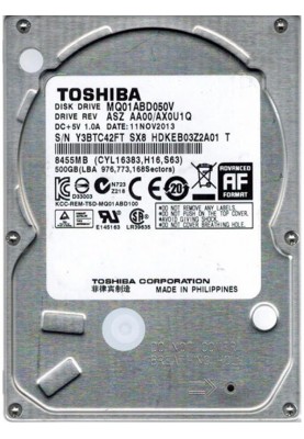 Накопичувач HDD 2.5" SATA  500GB Toshiba 5400rpm 8MB (MQ01ABD050V)