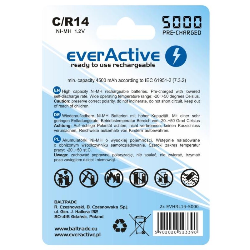 Акумулятор everActive С/HR14 5000mAh BL 2шт