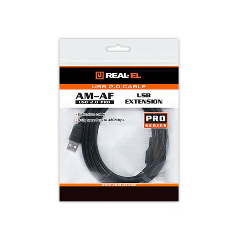 Кабель REAL-EL Pro USB - USB V 2.0 (M/F), 3 м, чорний (EL123500029)