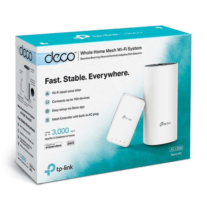 WiFi Mesh система TP-Link Deco M3 (AC1200, 2xGE WAN/LAN, MESH,  2 антенны, 2-pack)