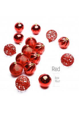 Набір ялинкових куль ColorWay (CW-MCB816RED) Merry Christmas mix, 8см, Red, 16шт