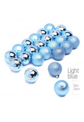 Набір ялинкових куль ColorWay (CW-MCB624LB) Merry Christmas mix, 6см, Light Blue, 24шт