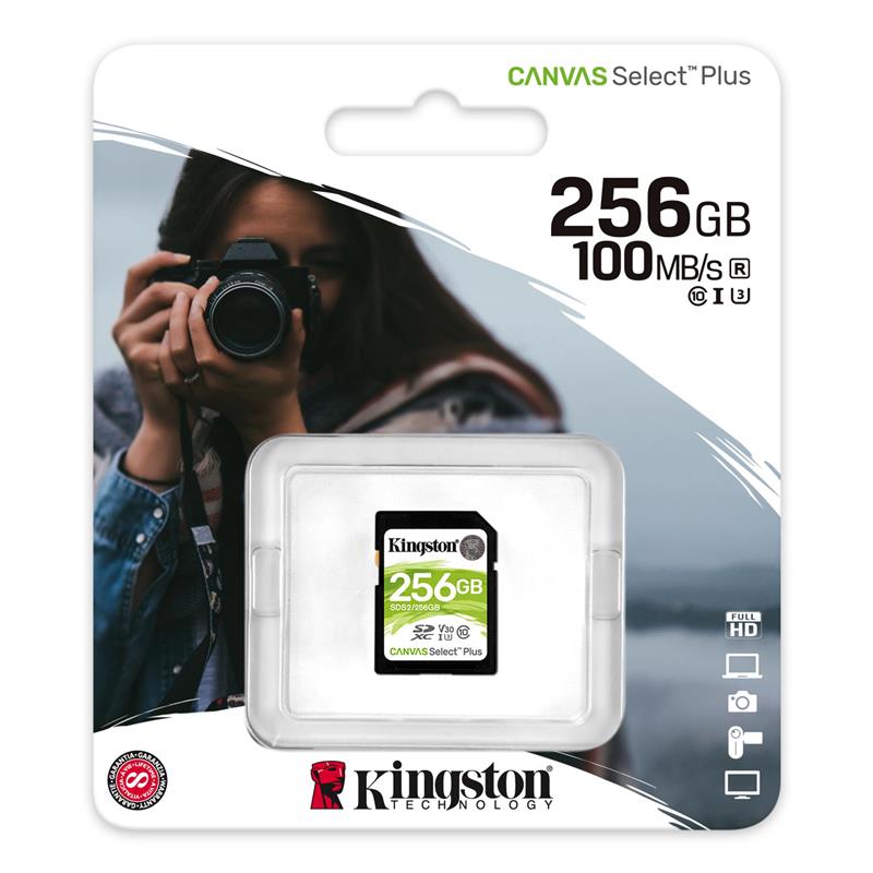 Карта пам`яті SDXC 256GB UHS-I/U3 Class 10 Kingston Canvas Select Plus R100/W85MB/s (SDS2/256GB)