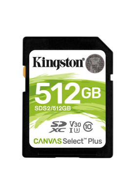 Карта пам`яті SDXC 512GB UHS-I/U3 Class 10 Kingston Canvas Select Plus R100/W85MB/s (SDS2/512GB)