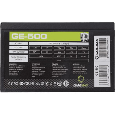 Блок живлення GameMax GE-500 500W Блок живлення GameMax GE-500 500W