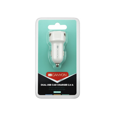 Автомобильний зарядний пристрій Canyon (2USB, 2.1A) White (CNE-CCA04W)
