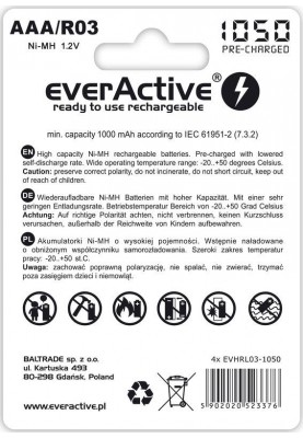 Акумулятор everActive AAA/HR03 Ni-MH 1050mAh BL 4шт